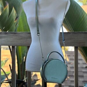 BCBGeneration Round Crossbody Faux Leather Bag Soft Teal-Shimmer
